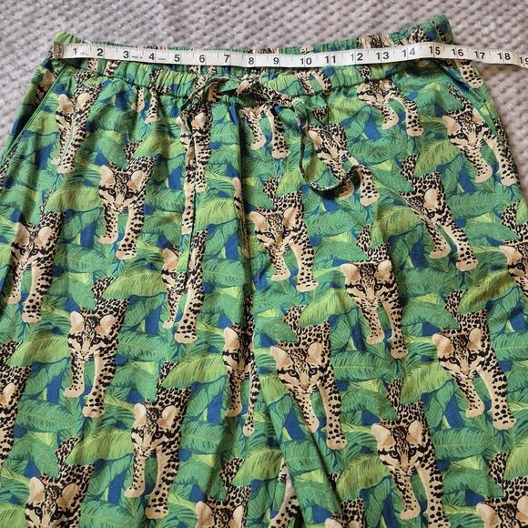 Denise Rae Organic Cotton Poplin Women Large Pajama Set Green Leopard Wild Free - Picture 10 of 13